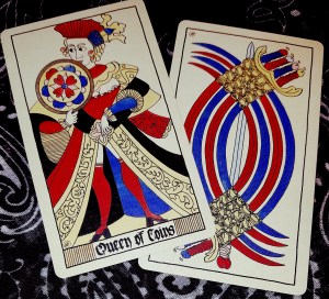 Eros Tarot by Uusi Queen of Coins and 9 of Swords