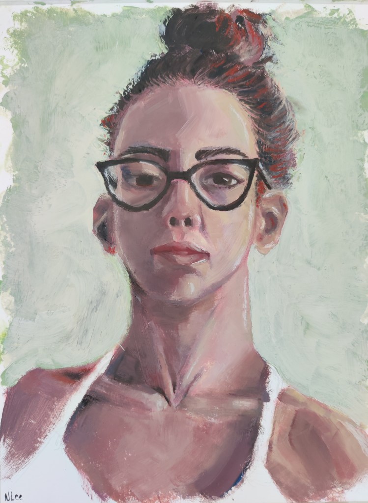 Natalia Lee self portrait in oils.
